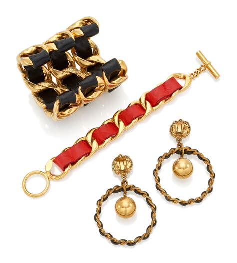 bracciali chanel pelle|Black and Red Lambskin Threaded Gold Plated Earrings, .